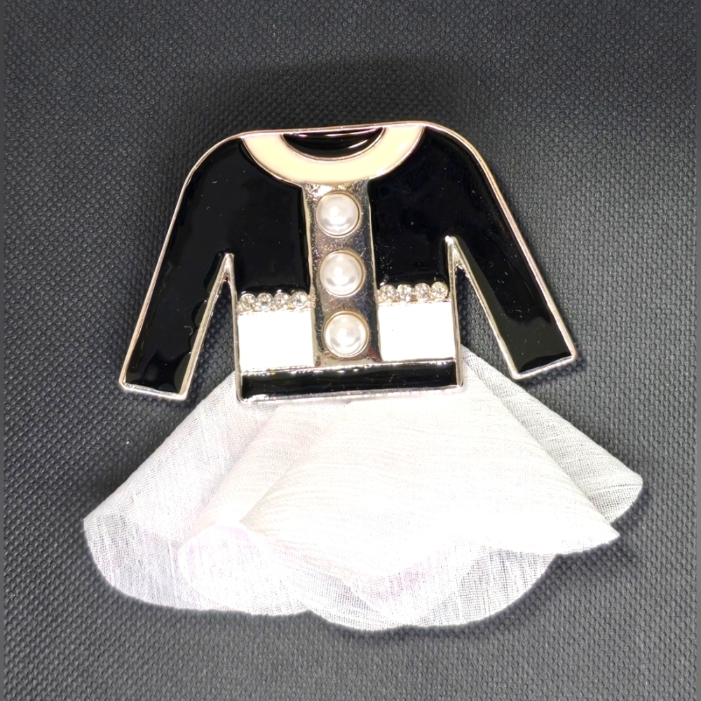 Chic Black and White Dress Brooch